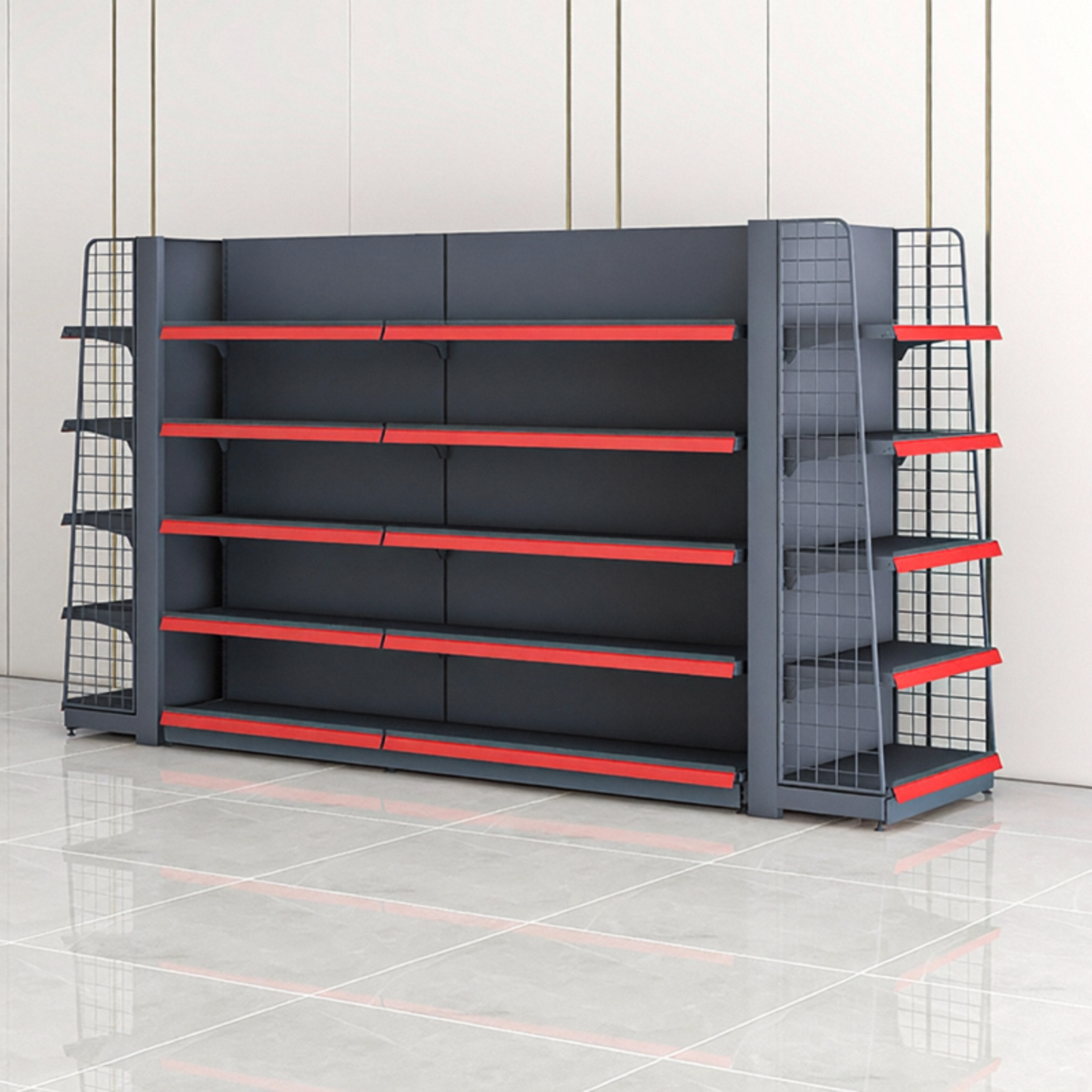 Black Retail Gondola Shelving | Single Sided Wall Shelf & Double Sided Supermarket Display Rack, Adjustable Metal Store Shelves for Convenience Store, Grocery & Mini Mart