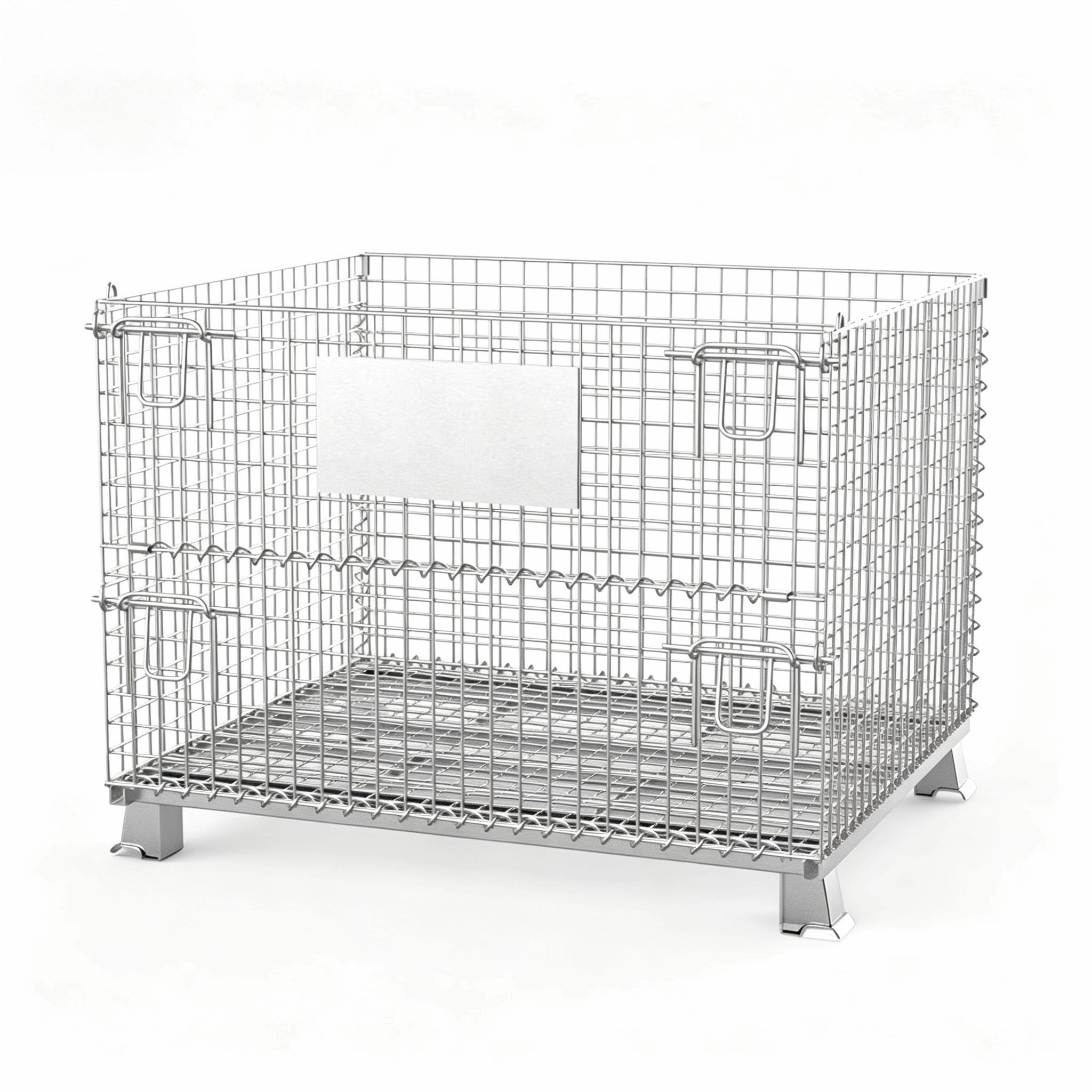 Collapsible Galvanized Wire Mesh Container | Stackable Metal Storage Stillage Cage Warehouse Pallet Bin with Front Gate