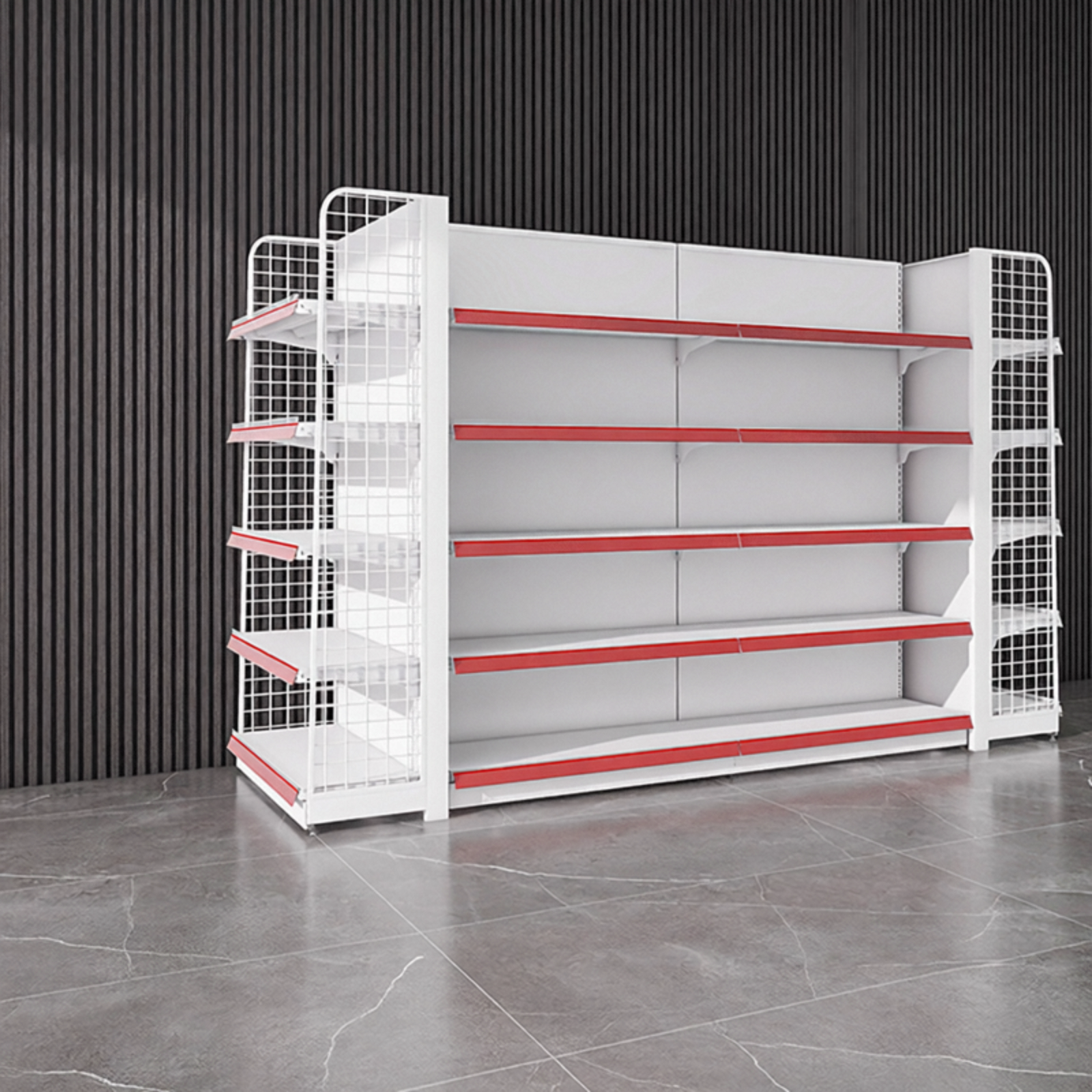 White Retail Gondola Shelving | Single Sided Wall Shelf & Double Sided Supermarket Display Rack, Adjustable Metal Store Shelves for Convenience Store, Grocery & Mini Mart