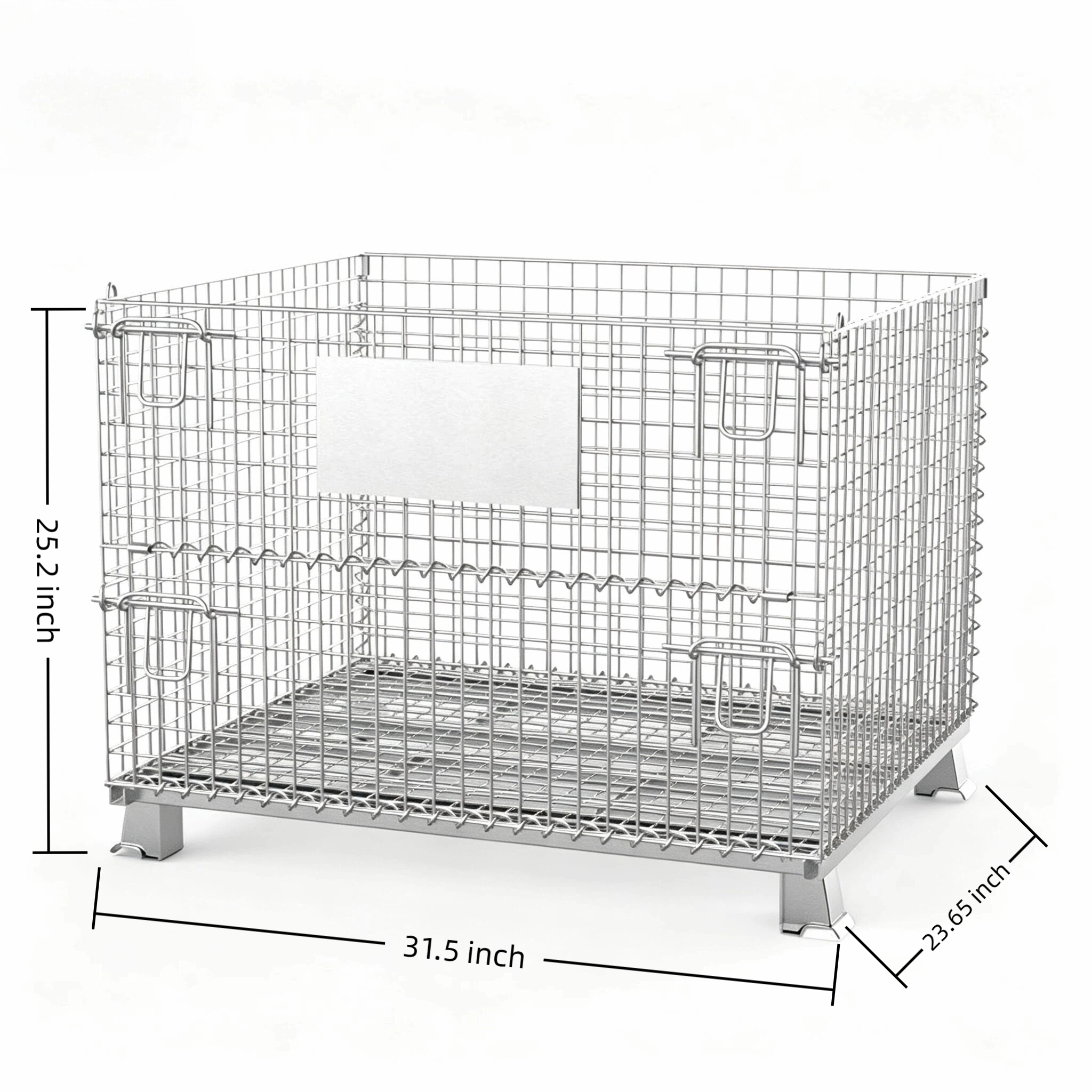 Collapsible Galvanized Wire Mesh Container | Stackable Metal Storage Stillage Cage Warehouse Pallet Bin with Front Gate