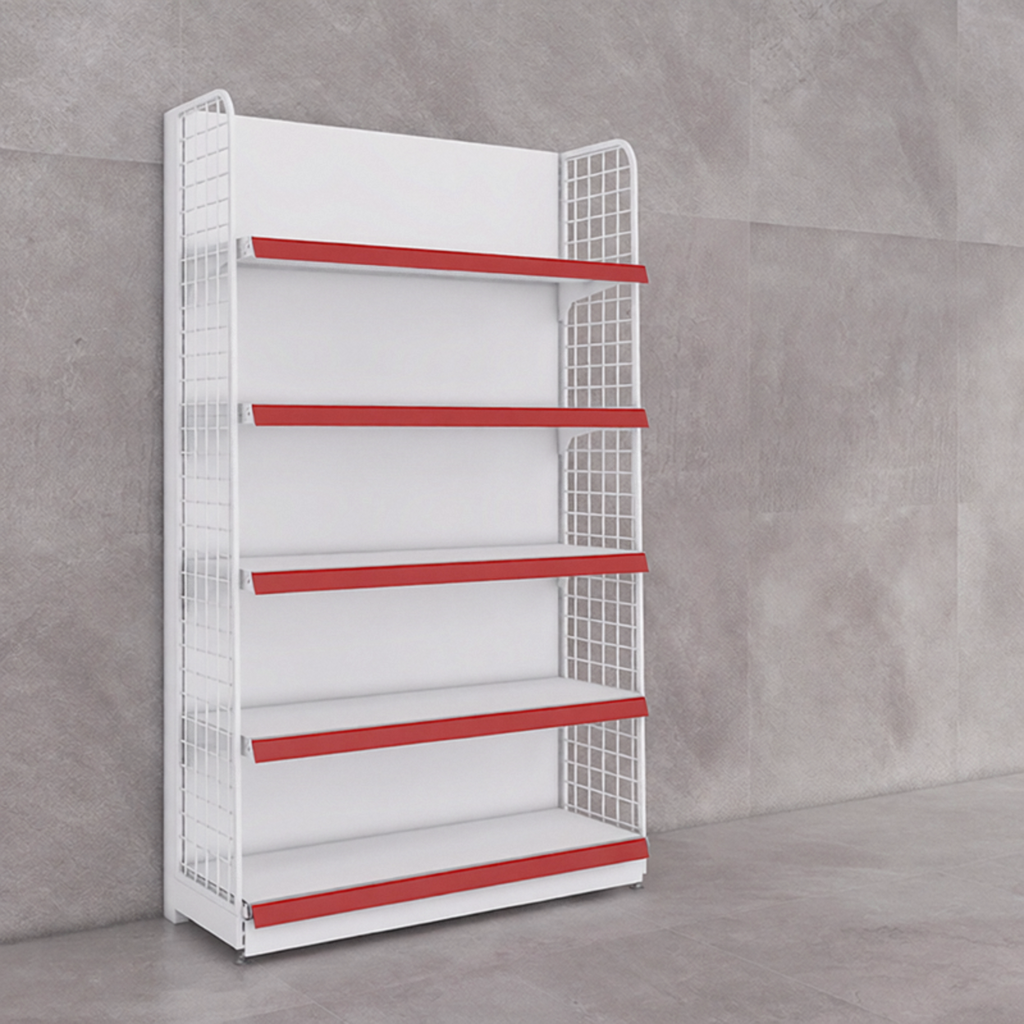 White Retail Gondola Shelving | Single Sided Wall Shelf & Double Sided Supermarket Display Rack, Adjustable Metal Store Shelves for Convenience Store, Grocery & Mini Mart