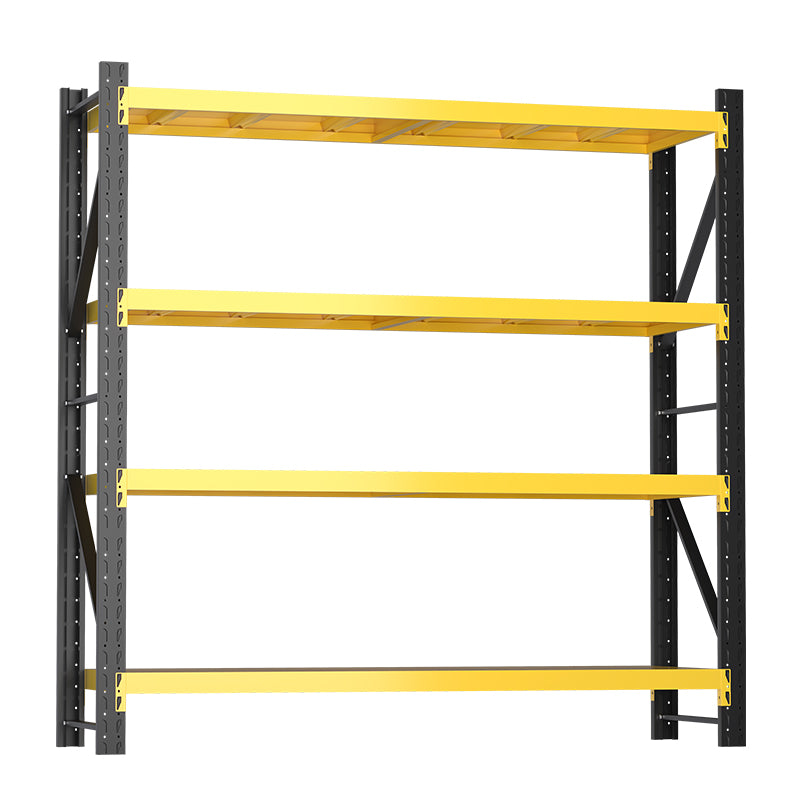 Black and yellow heavy duty 4-tier adjustable steel shelving rack