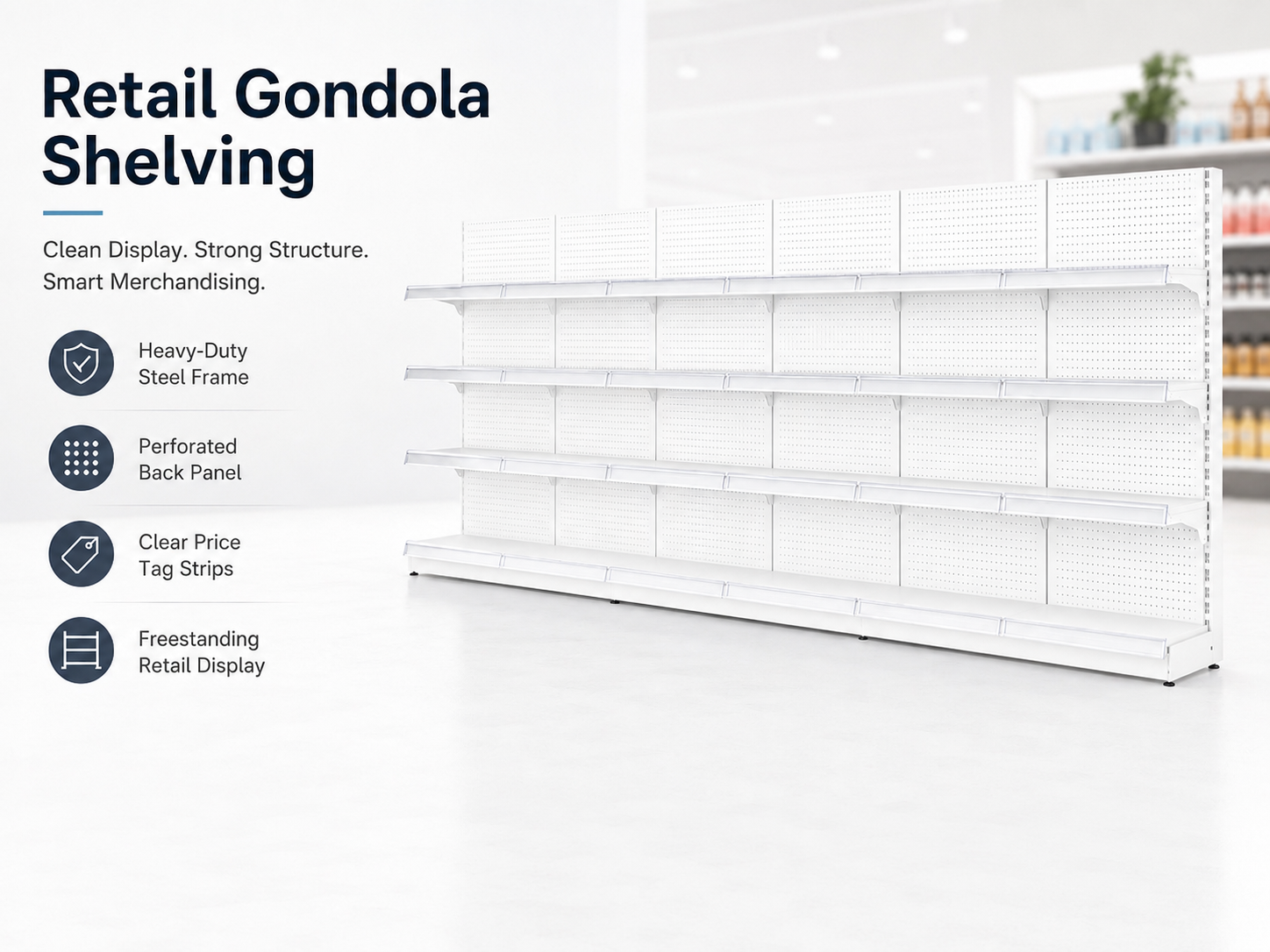 White Pegboard Retail Gondola Shelving Unit, Double Sided Grocery Convenience Store Display Rack