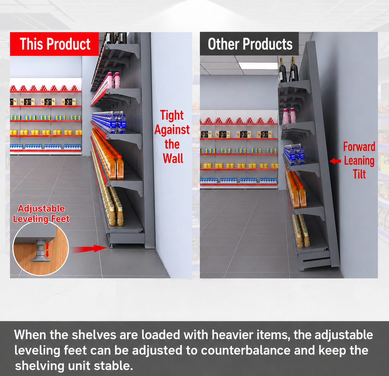 Black Gray Pegboard Retail Gondola Shelving Unit, Double Sided Grocery Convenience Store Display Rack