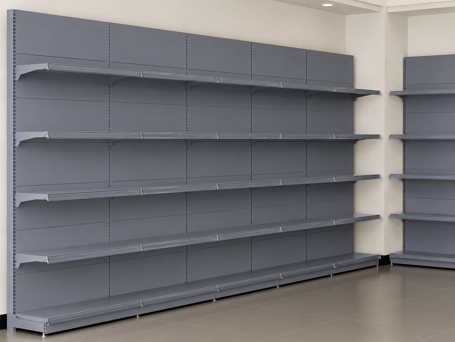 Black Gray Pegboard Retail Gondola Shelving Unit, Double Sided Grocery Convenience Store Display Rack