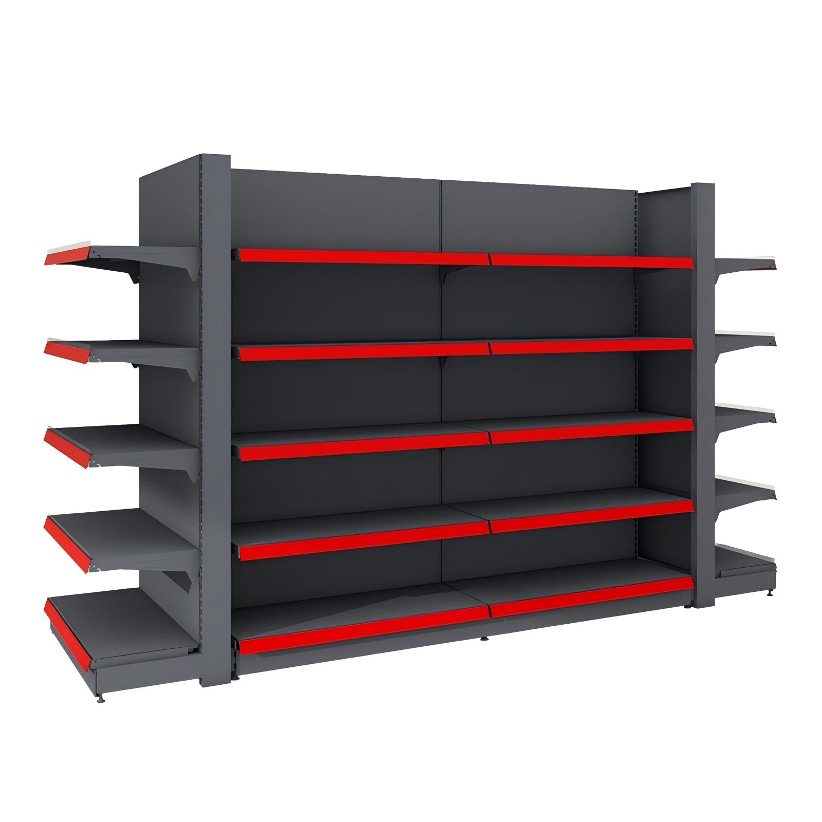 Black Retail Gondola Shelving | Single Sided Wall Shelf & Double Sided Supermarket Display Rack, Adjustable Metal Store Shelves for Convenience Store, Grocery & Mini Mart