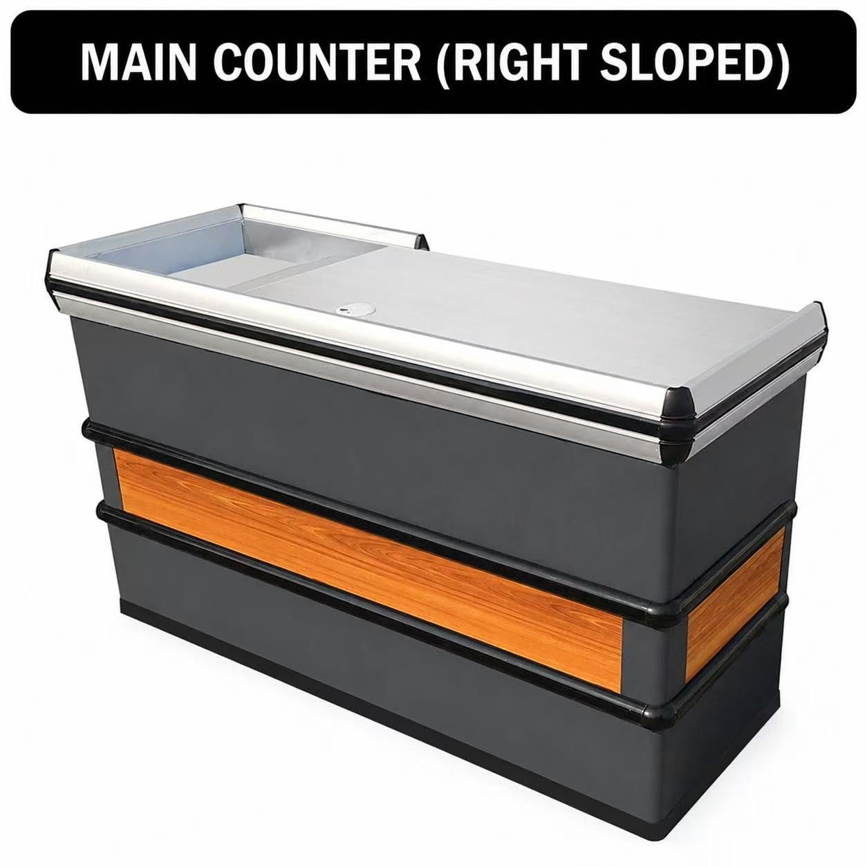 Fully Assembled Supermarket Checkout Counter, Stainless Steel Top Cashier Station Left & Right Version