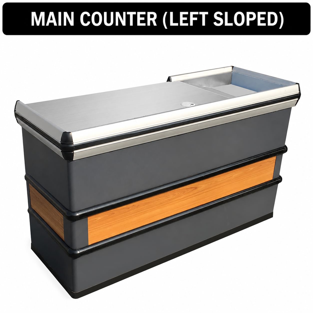 Fully Assembled Supermarket Checkout Counter, Stainless Steel Top Cashier Station Left & Right Version