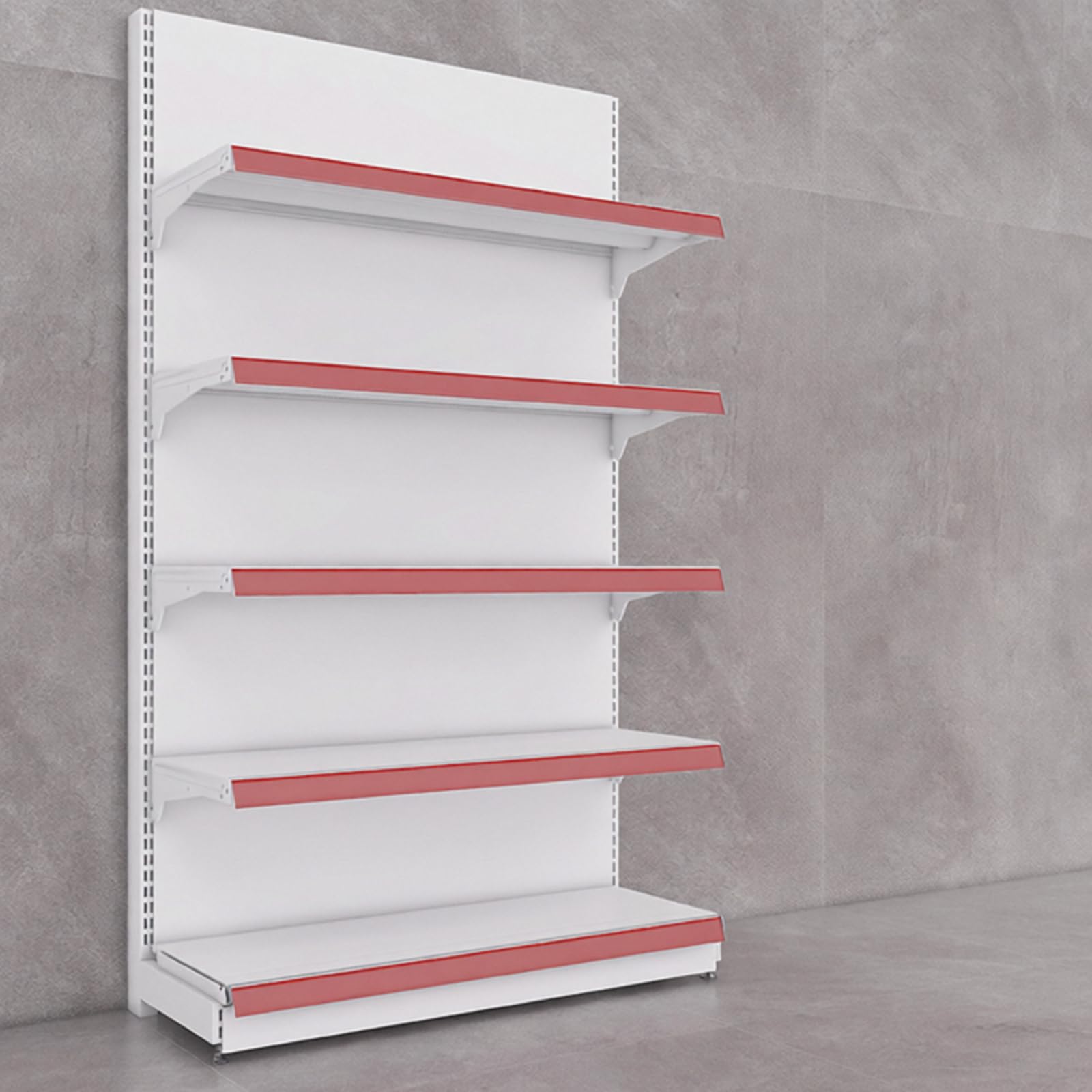 White Retail Gondola Shelving | Single Sided Wall Shelf & Double Sided Supermarket Display Rack, Adjustable Metal Store Shelves for Convenience Store, Grocery & Mini Mart