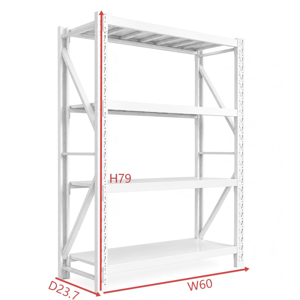 4-Tier White Heavy Duty Adjustable Industrial Steel Shelving Unit, Warehouse Storage Rack with Solid Steel Deck Panels