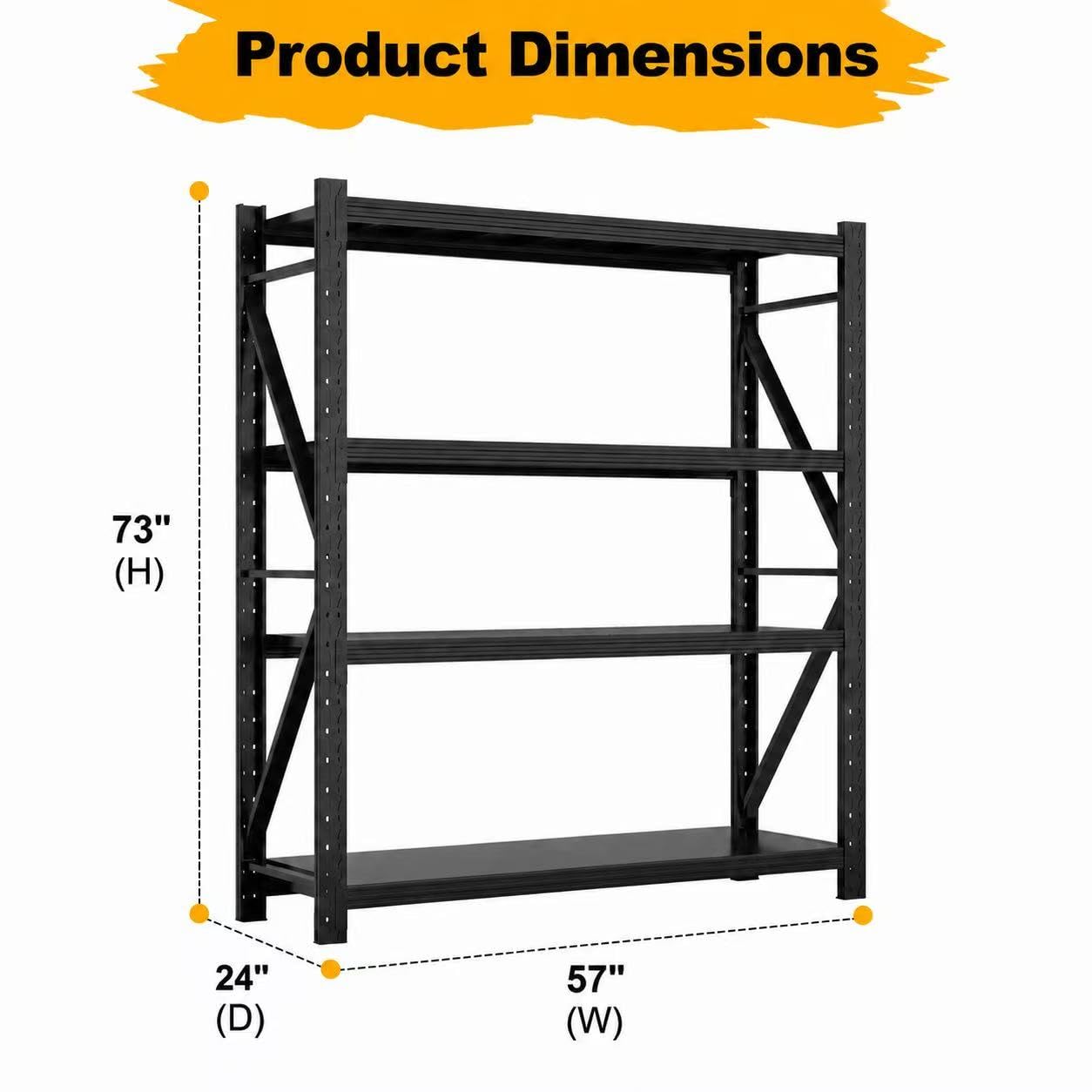 Black 4-Tier Heavy Duty Metal Storage Rack, Adjustable Warehouse Shelving Unit