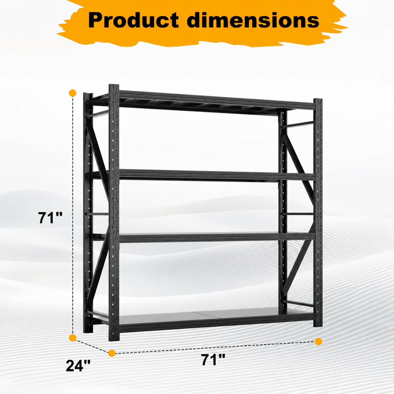 Black 4-Tier Heavy Duty Metal Storage Rack, Adjustable Warehouse Shelving Unit