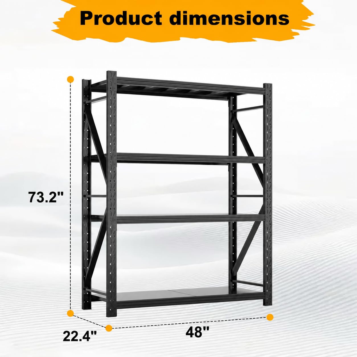 Black 4-Tier Heavy Duty Metal Storage Rack, Adjustable Warehouse Shelving Unit