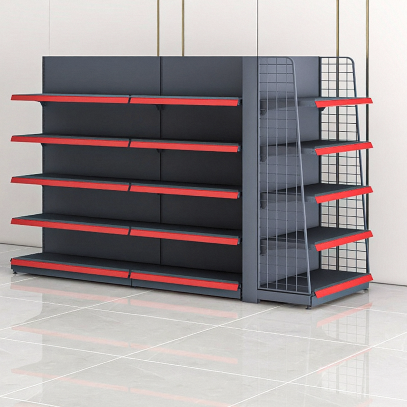 Black Retail Gondola Shelving | Single Sided Wall Shelf & Double Sided Supermarket Display Rack, Adjustable Metal Store Shelves for Convenience Store, Grocery & Mini Mart