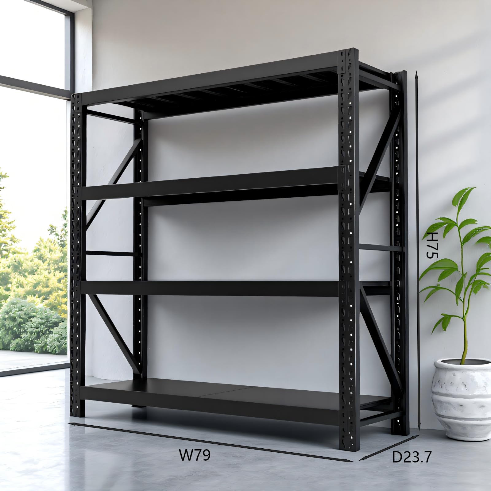Black 4-Tier Heavy Duty Metal Storage Rack, Adjustable Warehouse Shelving Unit