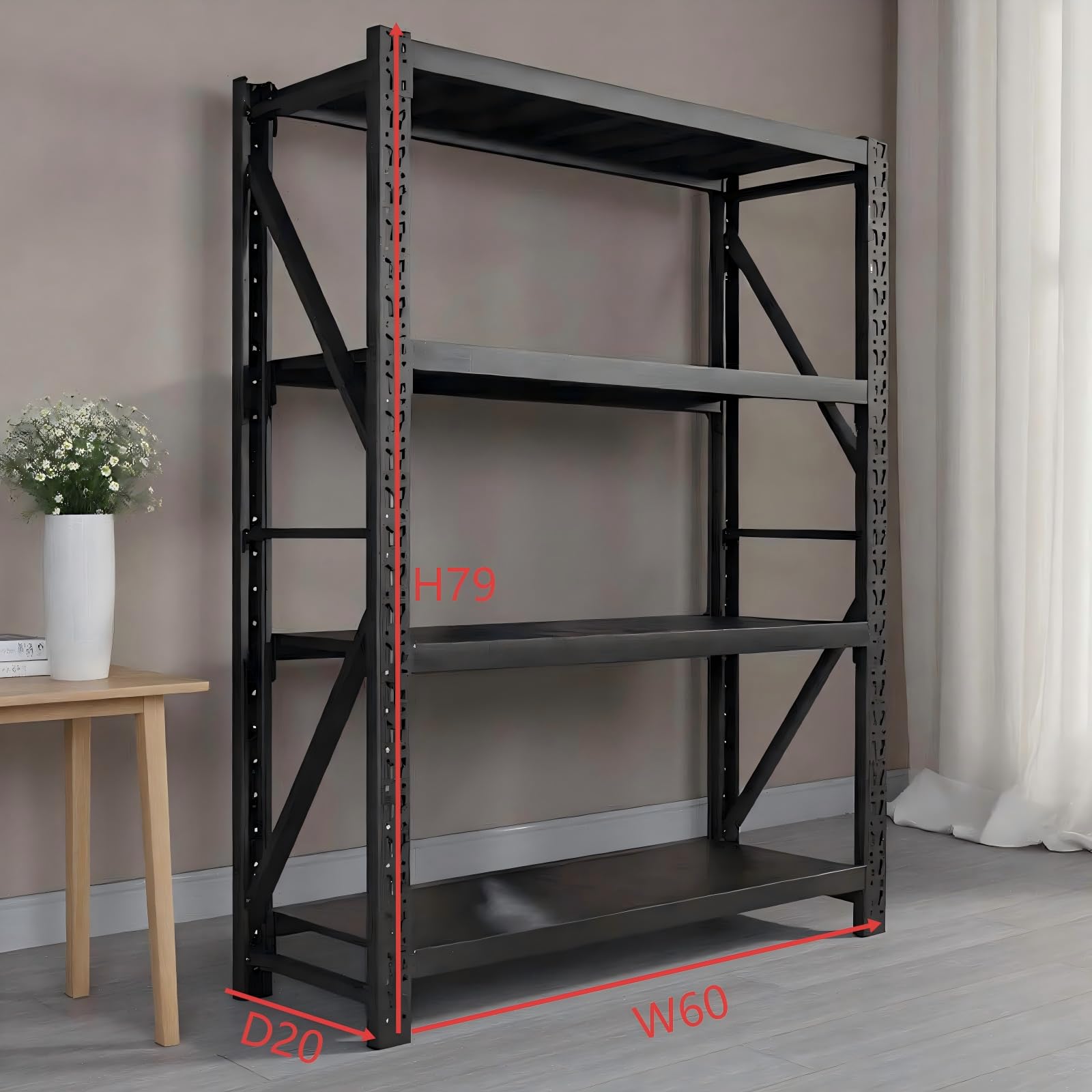 Black 4-Tier Heavy Duty Metal Storage Rack, Adjustable Warehouse Shelving Unit