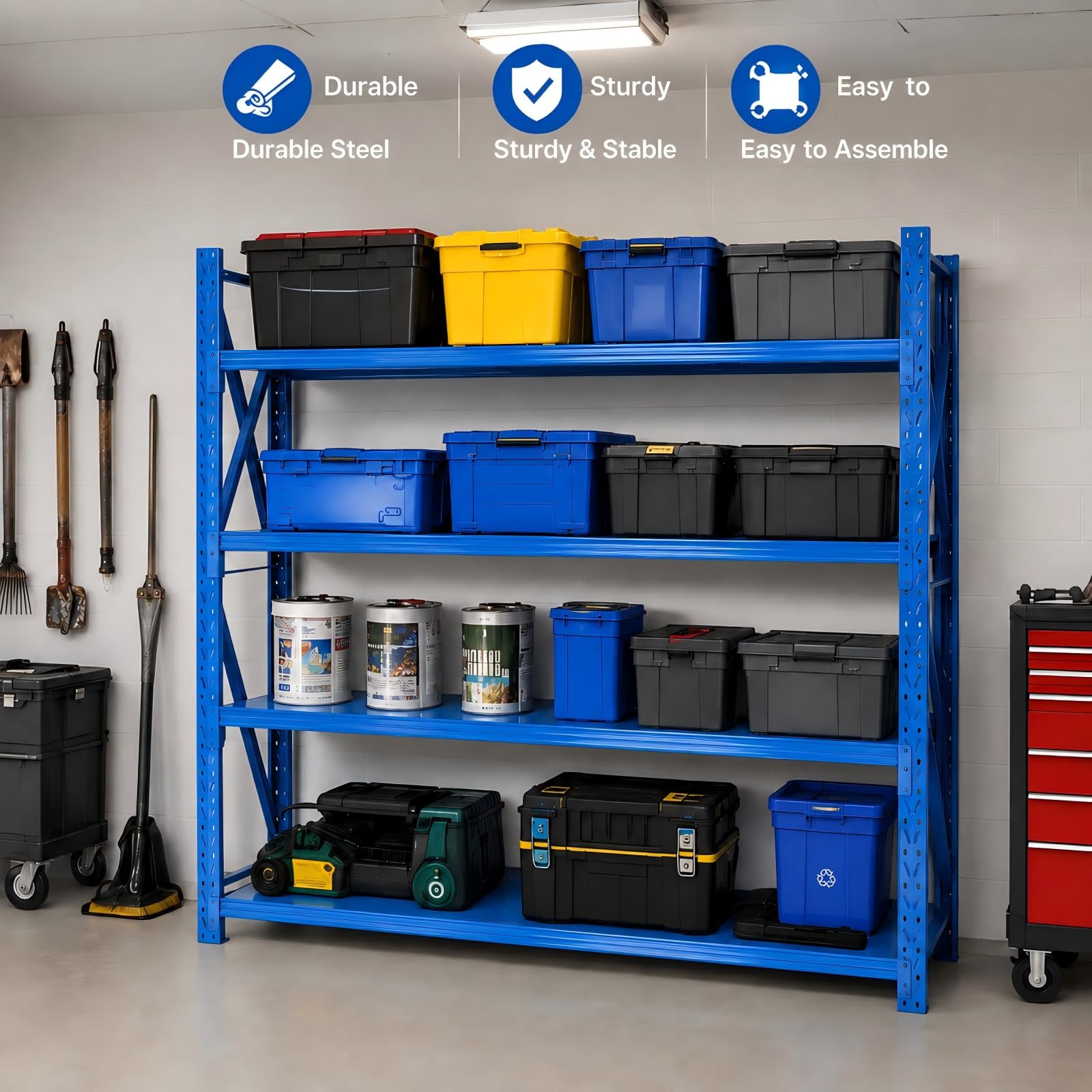 Blue 4-Tier Heavy Duty Storage Rack, Adjustable Steel Warehouse Shelving Unit