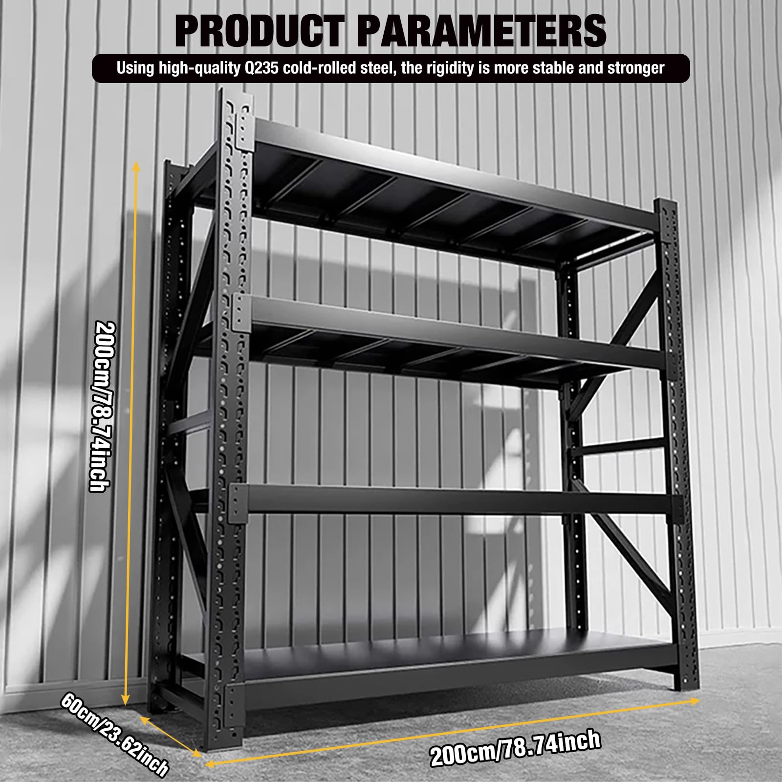 Black 4-Tier Heavy Duty Metal Storage Rack, Adjustable Warehouse Shelving Unit