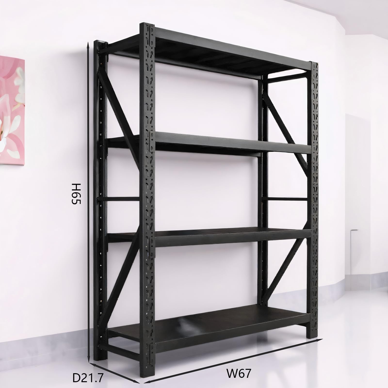 Black 4-Tier Heavy Duty Metal Storage Rack, Adjustable Warehouse Shelving Unit