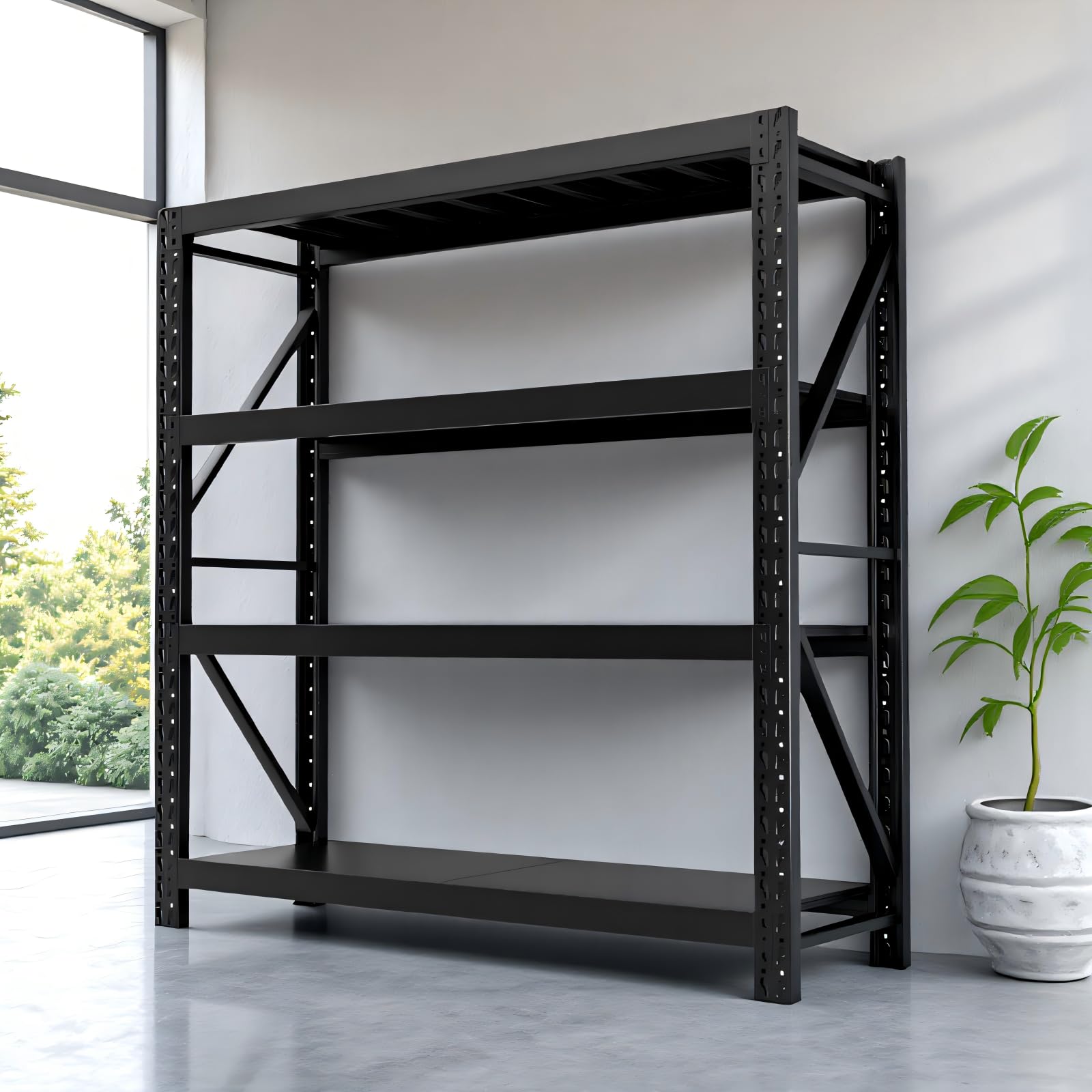 Black 4-Tier Heavy Duty Metal Storage Rack, Adjustable Warehouse Shelving Unit
