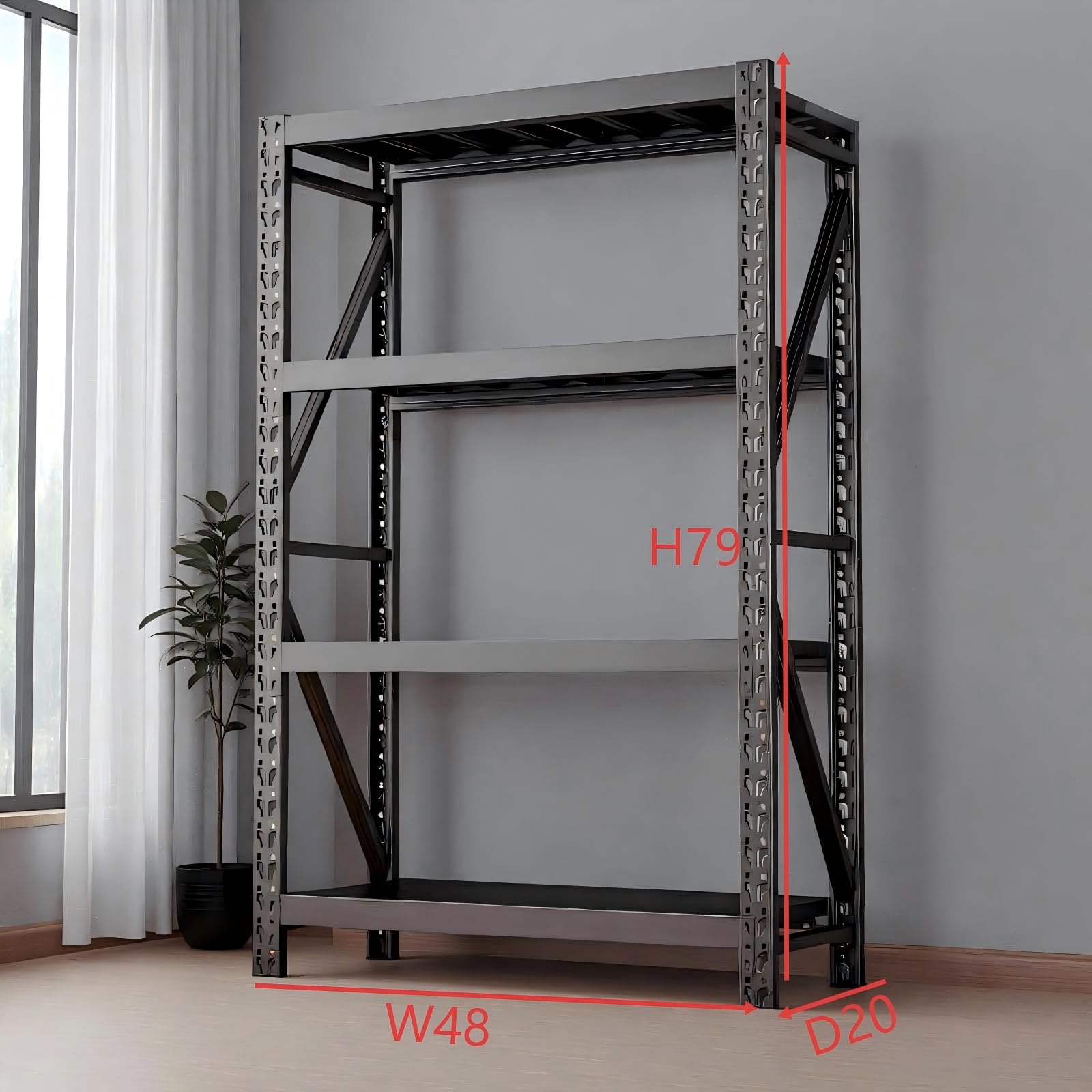 Black 4-Tier Heavy Duty Metal Storage Rack, Adjustable Warehouse Shelving Unit