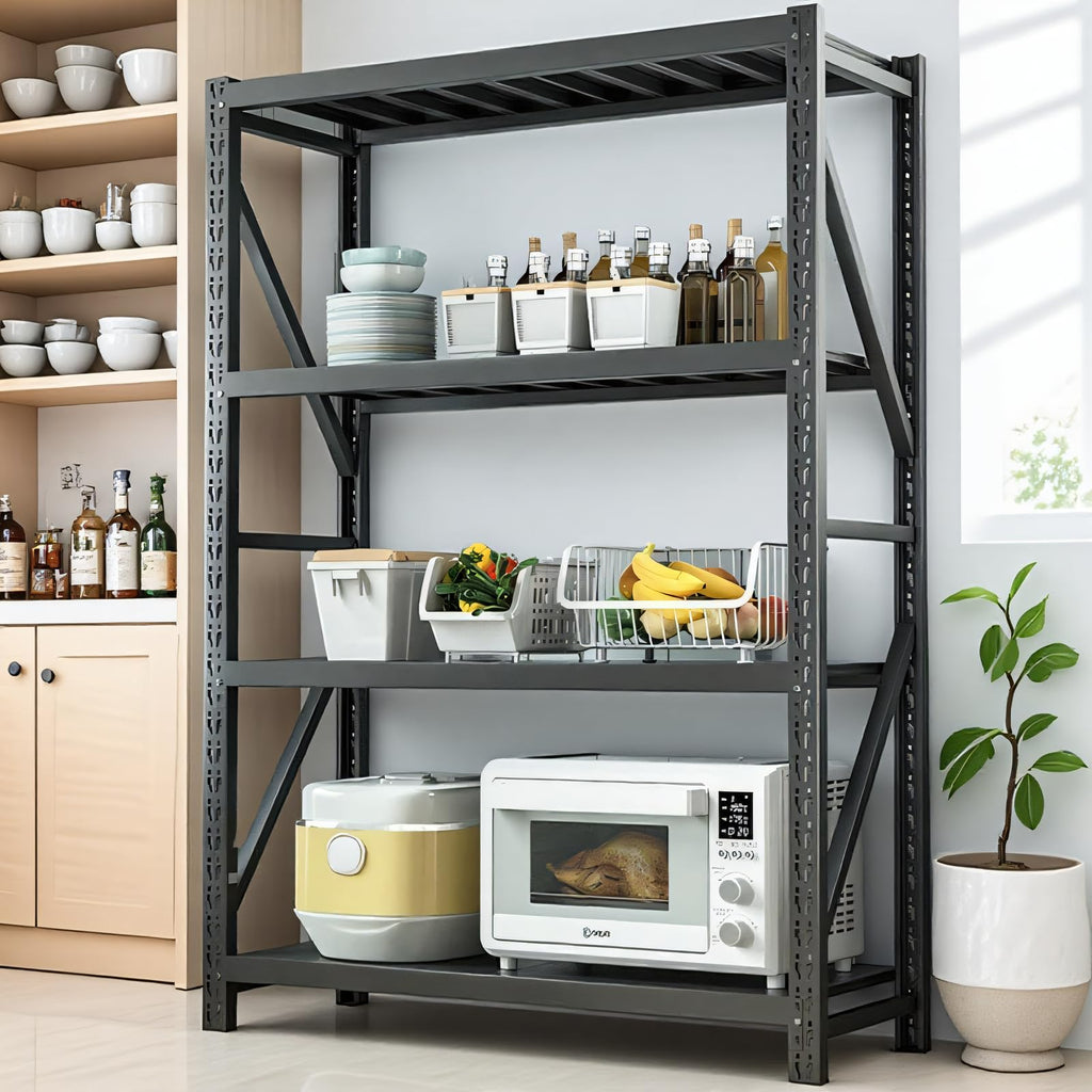 Black 4-Tier Heavy Duty Metal Storage Rack, Adjustable Warehouse Shelving Unit