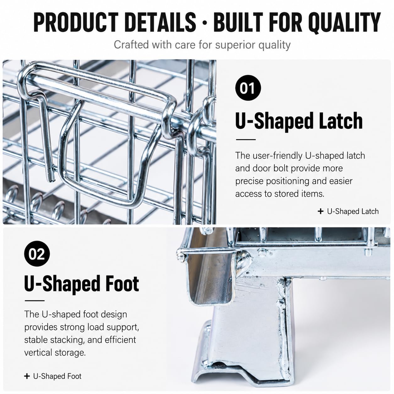 Mobile Wire Mesh Storage Cage with Caster Wheels, Stackable Foldable Warehouse Wire Container with Drop Gate