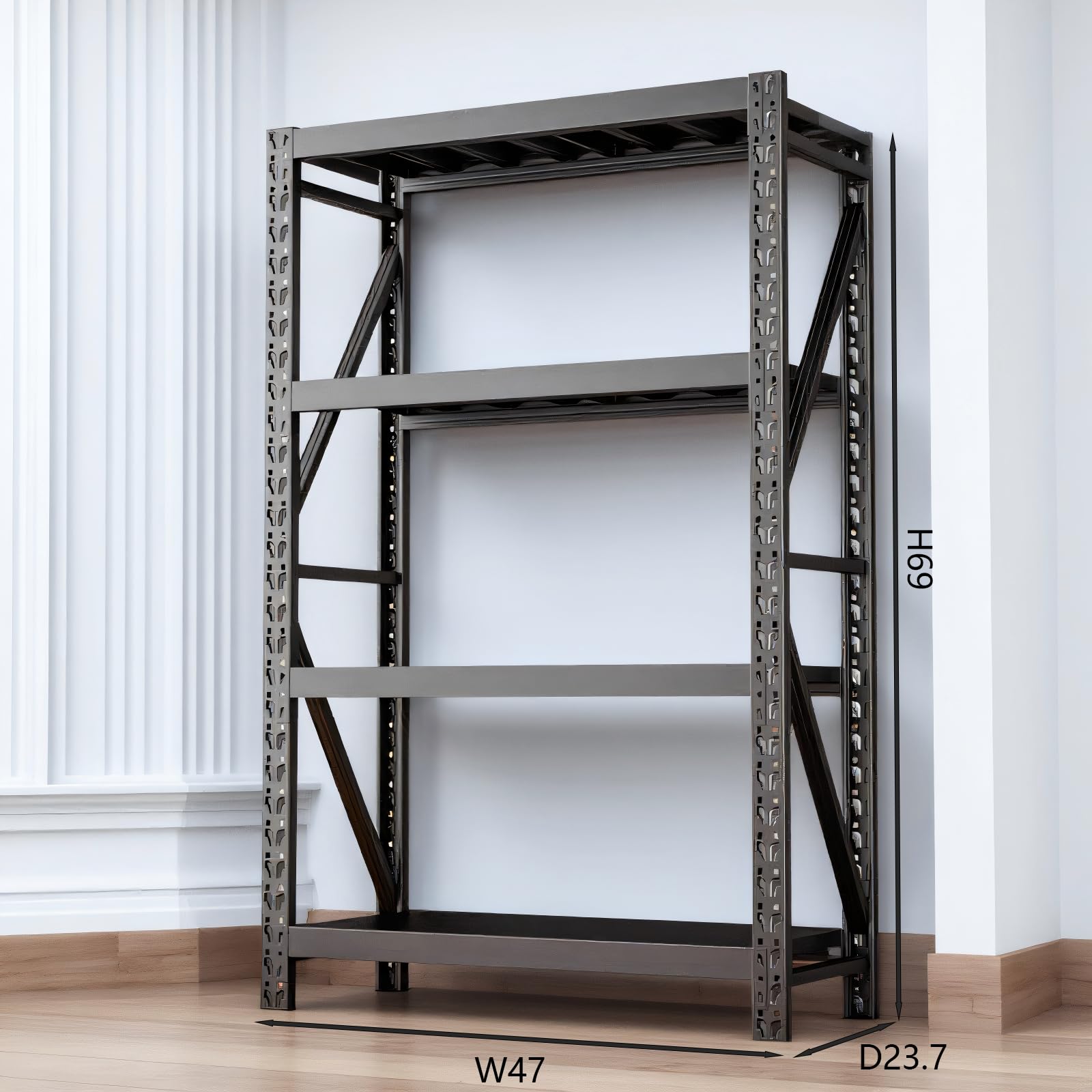 Black 4-Tier Heavy Duty Metal Storage Rack, Adjustable Warehouse Shelving Unit