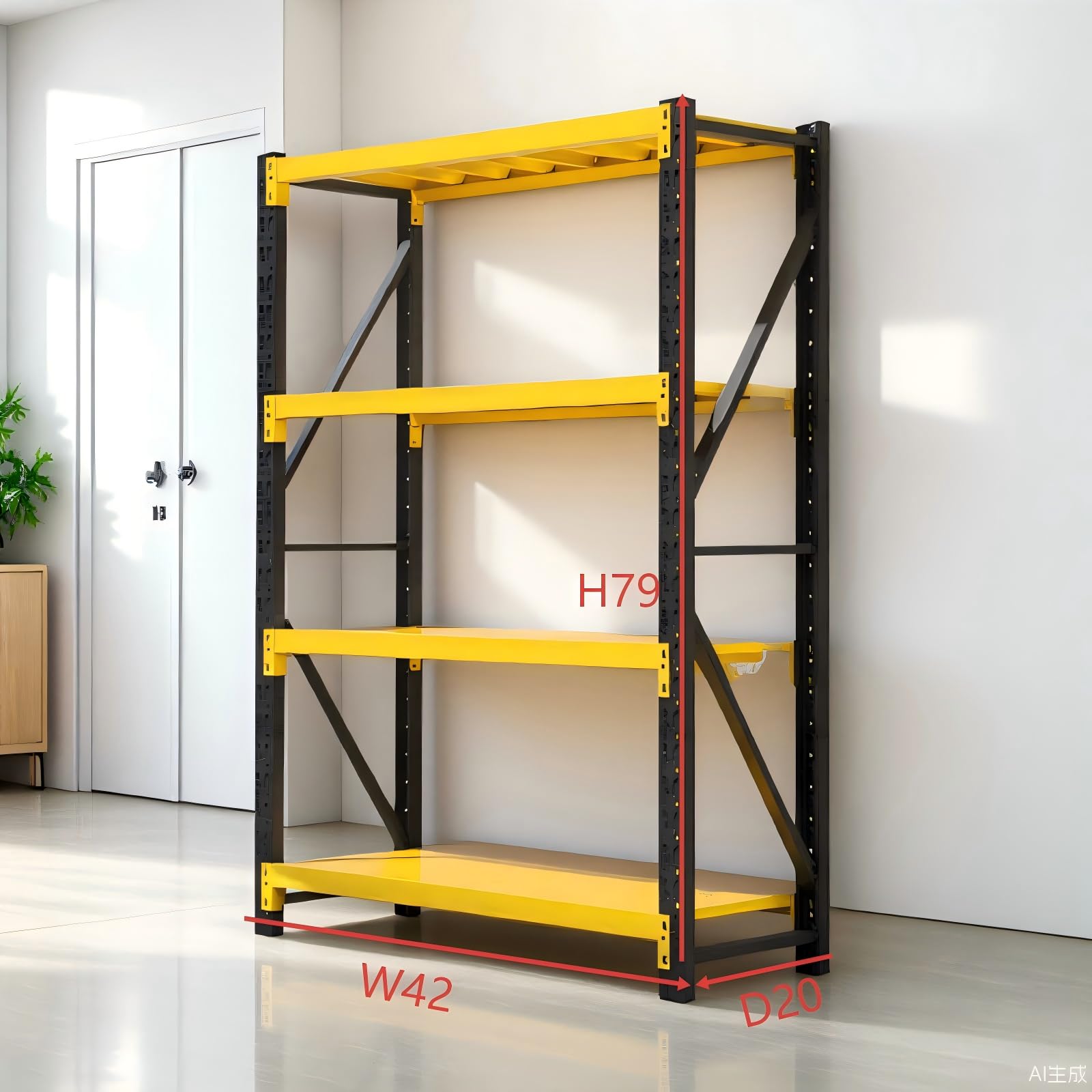4-Tier Heavy Duty Teardrop Industrial Steel Shelving Unit, Black & Yellow Adjustable Warehouse Storage Rack with Steel Deck Panels