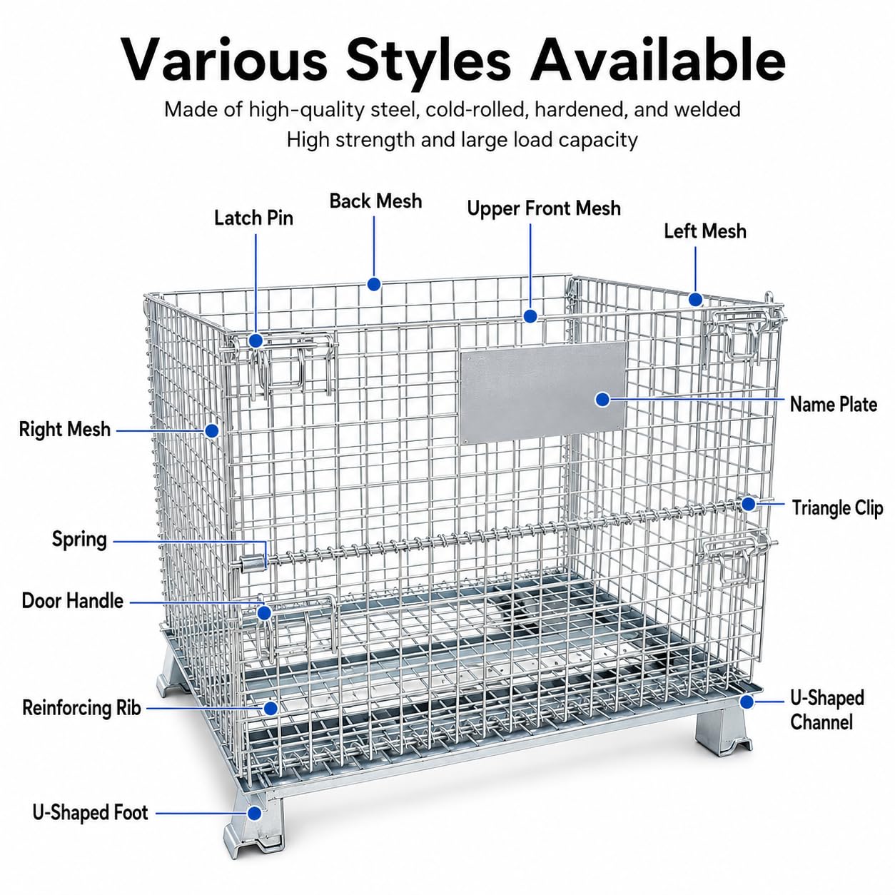 Mobile Wire Mesh Storage Cage with Caster Wheels, Stackable Foldable Warehouse Wire Container with Drop Gate