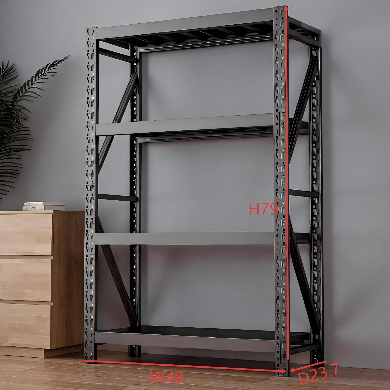 Black 4-Tier Heavy Duty Metal Storage Rack, Adjustable Warehouse Shelving Unit