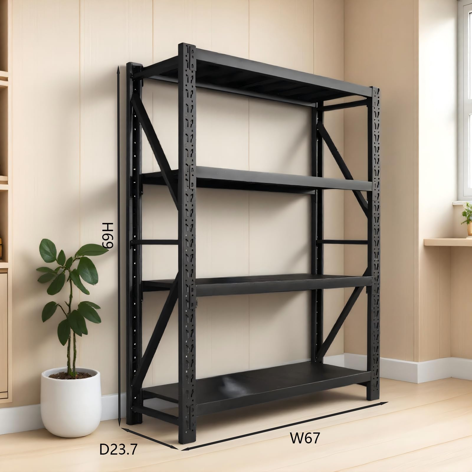 Black 4-Tier Heavy Duty Metal Storage Rack, Adjustable Warehouse Shelving Unit