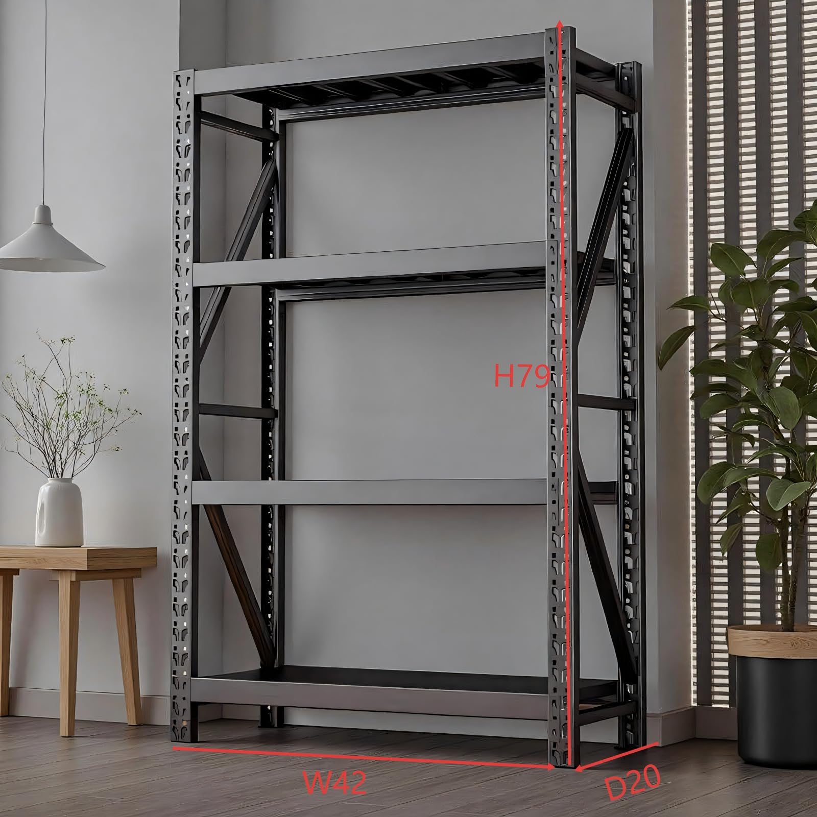 Black 4-Tier Heavy Duty Metal Storage Rack, Adjustable Warehouse Shelving Unit
