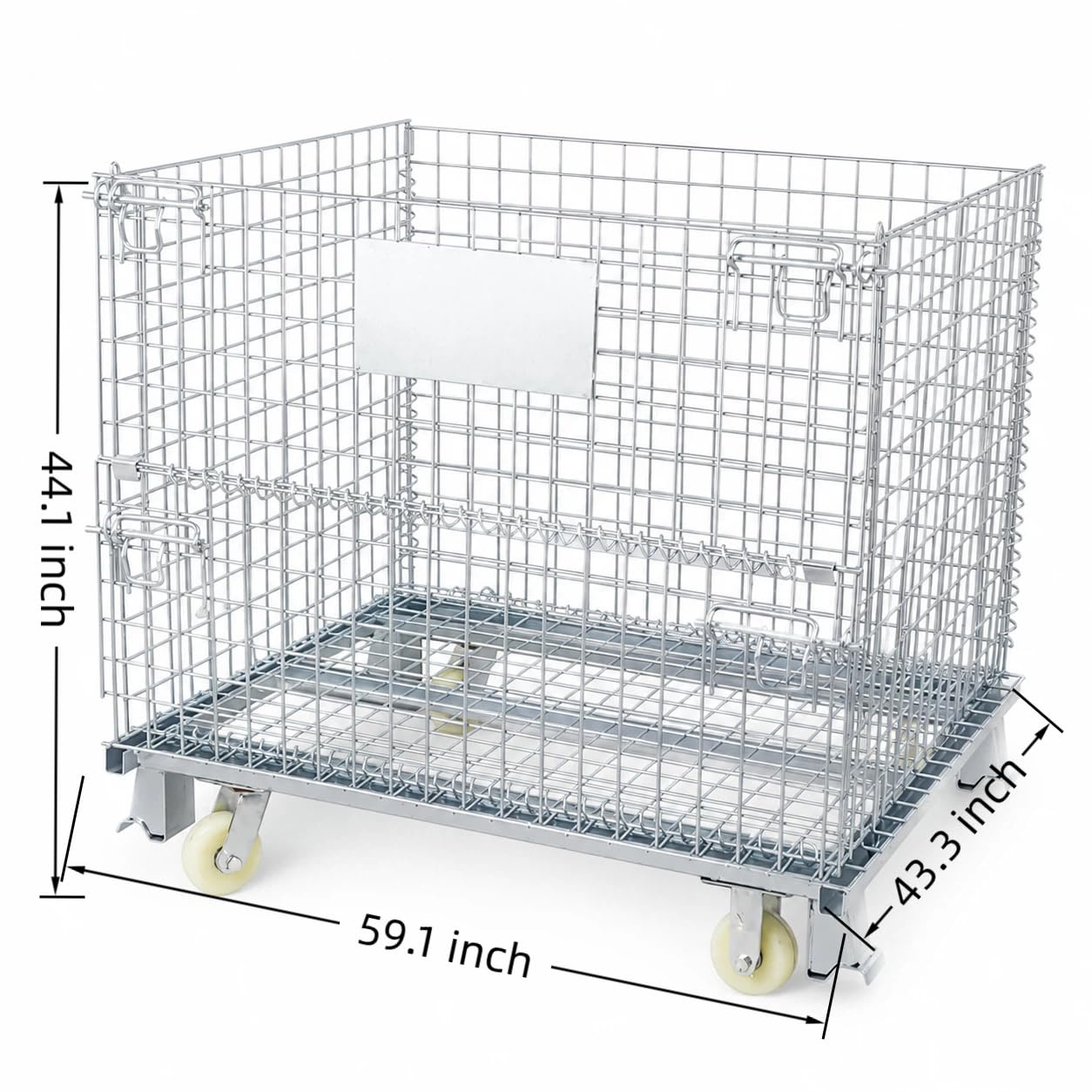Mobile Wire Mesh Storage Cage with Caster Wheels, Stackable Foldable Warehouse Wire Container with Drop Gate