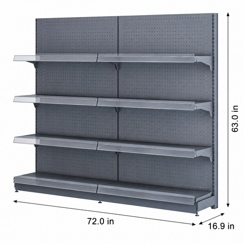 Black Gray Pegboard Retail Gondola Shelving Unit, Double Sided Grocery Convenience Store Display Rack（副本）