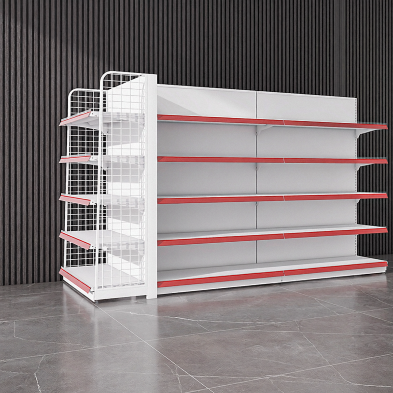 White Retail Gondola Shelving | Single Sided Wall Shelf & Double Sided Supermarket Display Rack, Adjustable Metal Store Shelves for Convenience Store, Grocery & Mini Mart