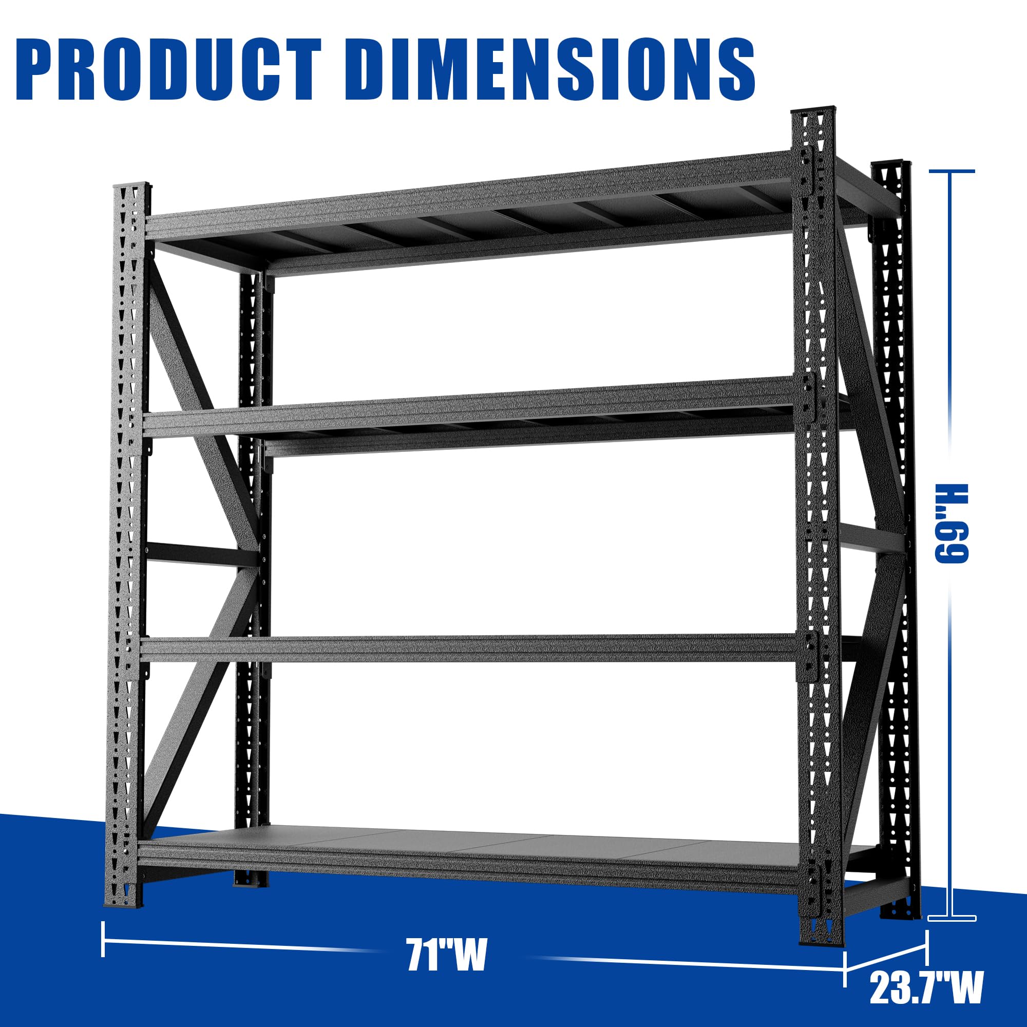 Black 4-Tier Heavy Duty Metal Storage Rack, Adjustable Warehouse Shelving Unit