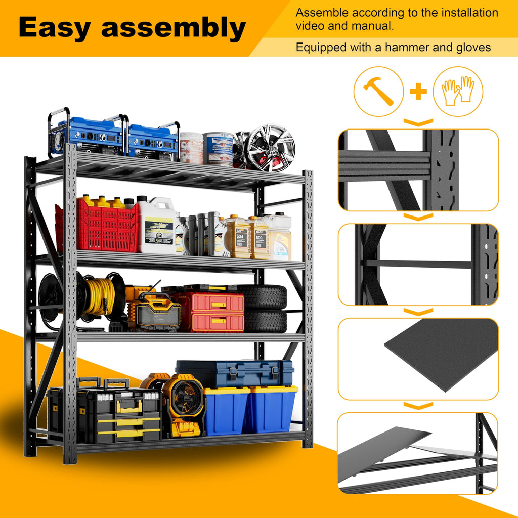 Black 4-Tier Heavy Duty Metal Storage Rack, Adjustable Warehouse Shelving Unit