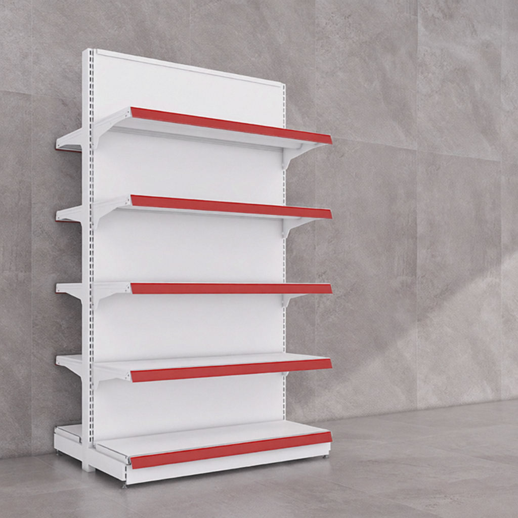 White Retail Gondola Shelving | Single Sided Wall Shelf & Double Sided Supermarket Display Rack, Adjustable Metal Store Shelves for Convenience Store, Grocery & Mini Mart