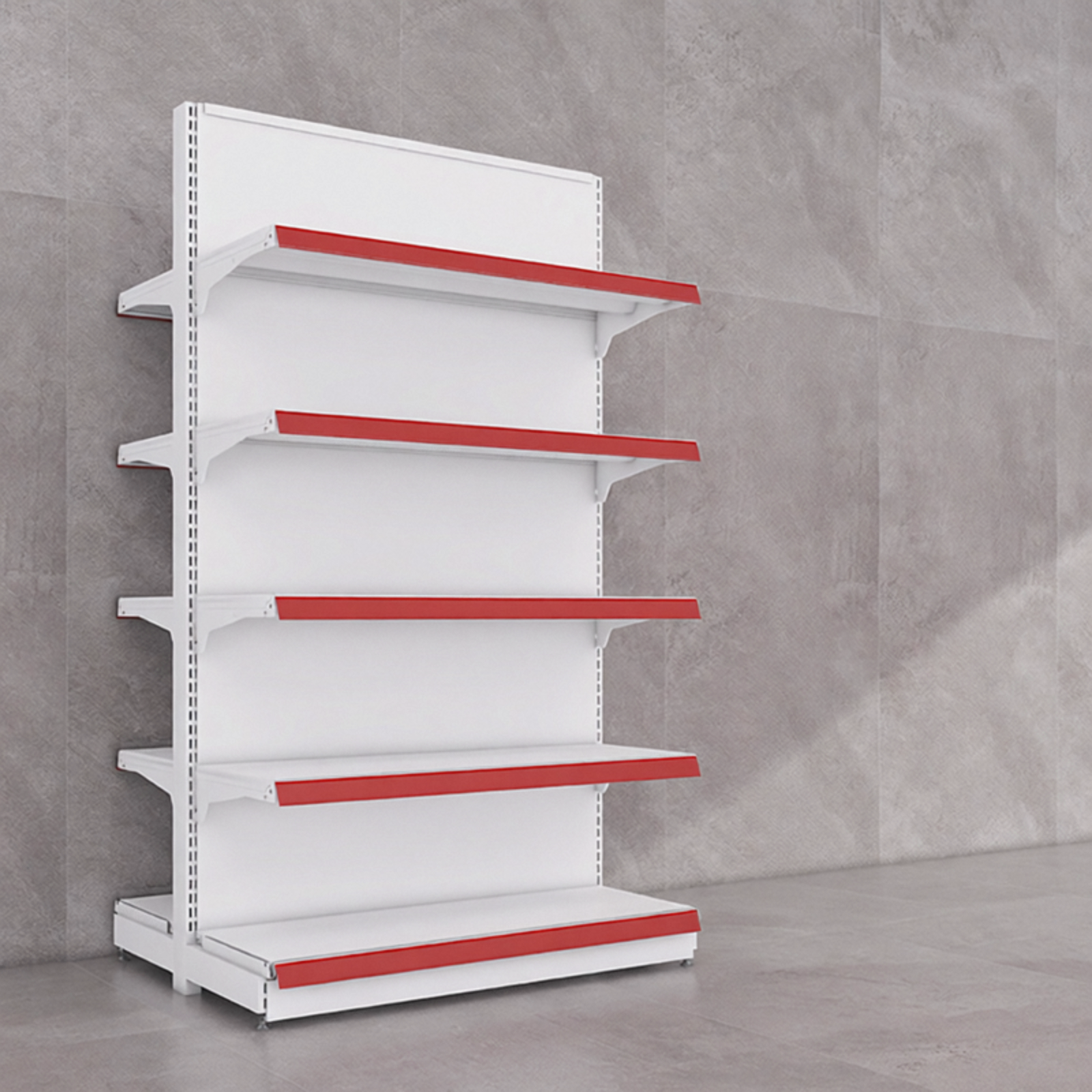 White Retail Gondola Shelving | Single Sided Wall Shelf & Double Sided Supermarket Display Rack, Adjustable Metal Store Shelves for Convenience Store, Grocery & Mini Mart