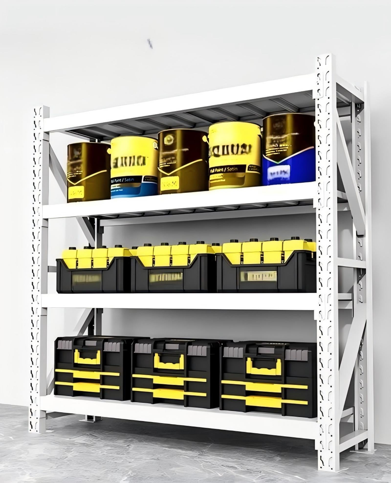 4-Tier White Heavy Duty Adjustable Industrial Steel Shelving Unit, Warehouse Storage Rack with Solid Steel Deck Panels