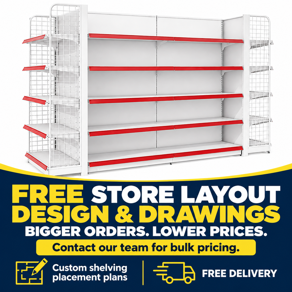 white wall gondola shelving for retail stores