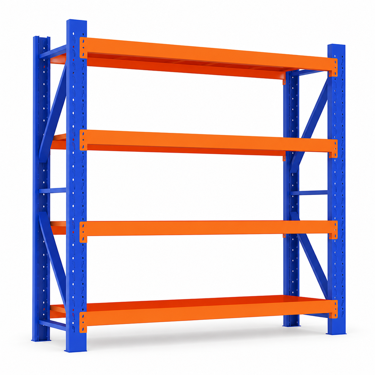 Blue and orange heavy duty 4-tier adjustable steel storage rack