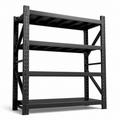 Black heavy duty 4-tier adjustable steel shelving rack with reinforced side braces